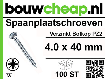 Spaanplaatschroeven Bolkop 4.0x40mm torx 15 100st 