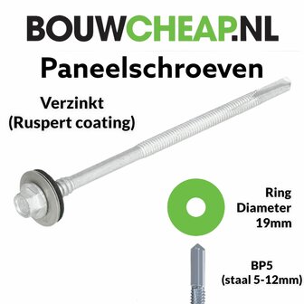 Paneelschroeven BP5 Verzinkt 5,5/6.3x200mm 19mm ring - 100 stuks