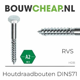 Houtdraadbout RVS 6x70mm - 100 stuks