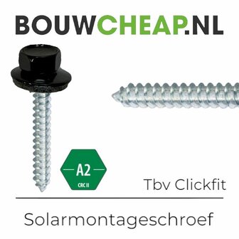 RVS Montage schroeven ZWART TBV Clickfit 6,5x45 + RVS Afdichtingsring 16mm - 100 stuks