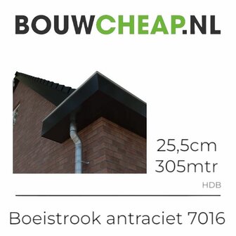 Boeistroken 6mm Antraciet RAL 7016 25,5cm x 3,05 ( 10 gratis schroeven in kleur)