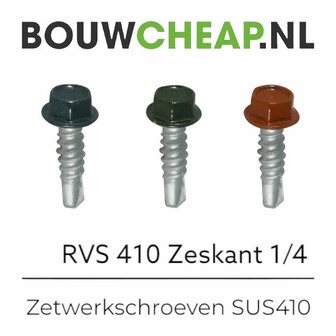 Zetwerk Teksschroeven RVS SUS410 4,2x16mm Ral 9002 Gebroken Wit Zeskant 1/4 - 250 stuks