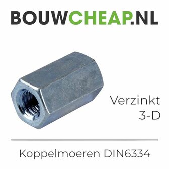 Koppelmoeren verzinkt M10 DIN 6334 - 100 ST