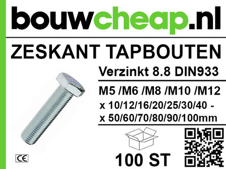 Tapbout Verzinkt 8.8 Din 933 M 6 x  45mm