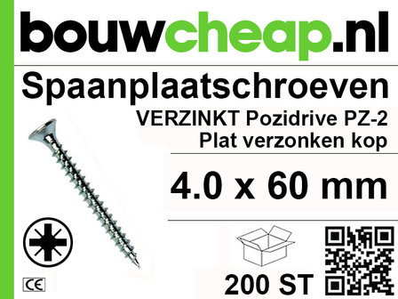 Spaanplaatschroeven PZ 4.0x60mm PVK 200st