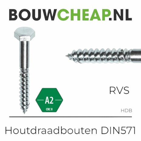 Houtdraadbout RVS 6x80mm - 100 stuks