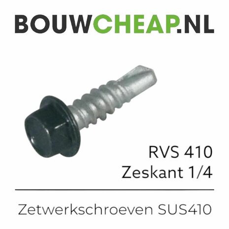 Zetwerk Teksschroeven RVS SUS410 4,2x16mm Ral 7016 Antraciet Zeskant 1/4 - 250 stuks