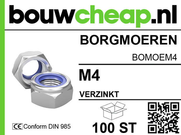 Borgmoer verzinkt M4 DIN 985