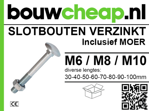 Slotbout Verzinkt M 8x150mm DIN603  ( 50 st )