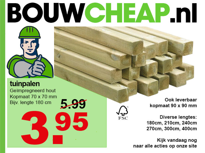 Houten tuinpalen goedkoop online kopen Bouwcheap.nl