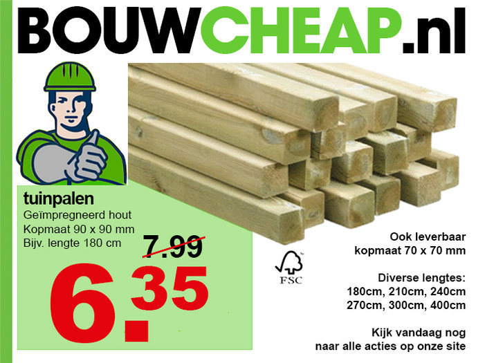 Houten tuinpalen goedkoop online kopen Bouwcheap.nl